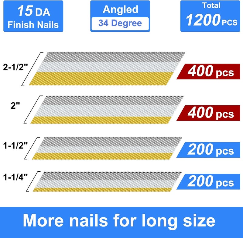 SimCos 15 Gauge 34-Degree DA Series Angled Finish Nails, Galvanized Assorted Size Project Pack for Pneumatic, Electric Angled Finish Nailer or Nail Gun (Assorted sizes-1) - Image 2